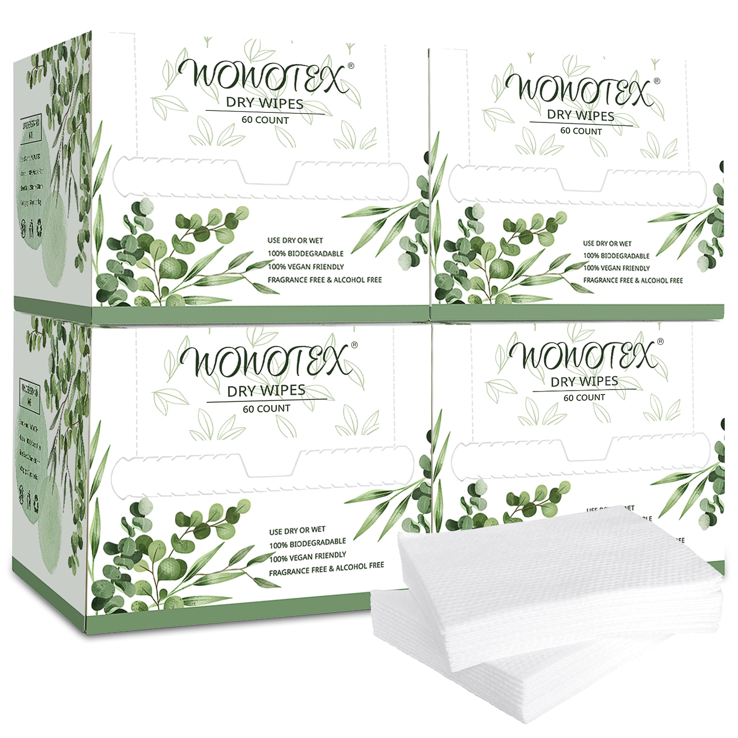 Toallas WOWOTEX biodegradables, paquete de 240 unidades y 4 cajas, práctico para viajar.