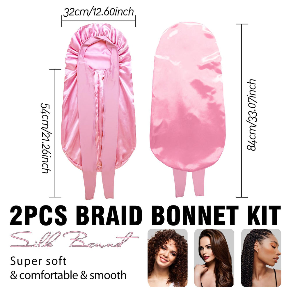 Paquete de dos bonetes satinados WOZUTUNT en negro y rosa.