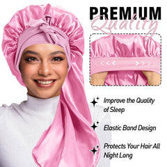 Gorro de satén WOZUTUNT rosa, ajuste elástico, ideal para cabello trenzado.