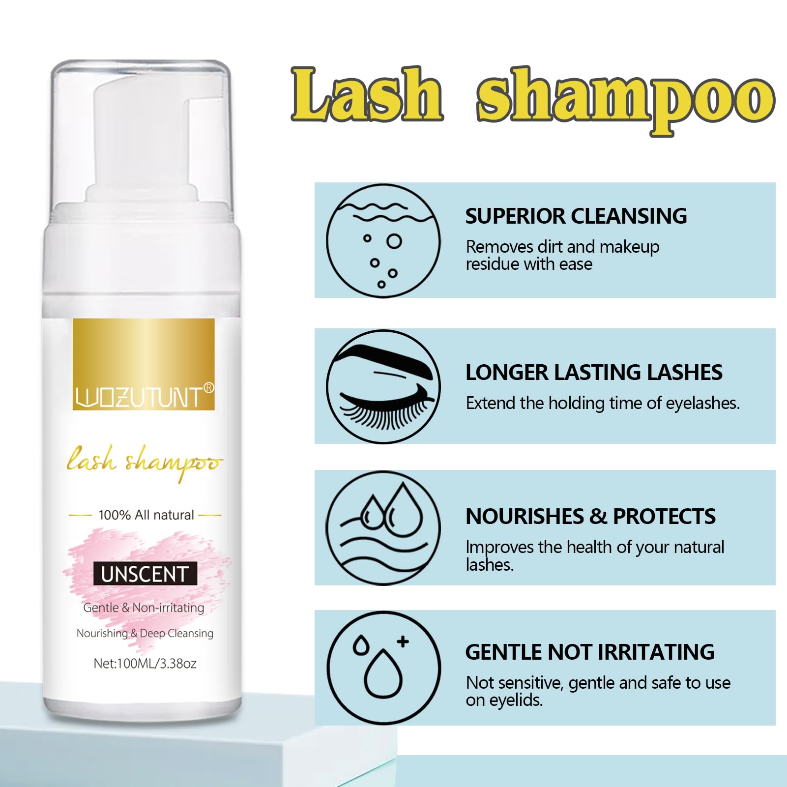 WOZUTUNT mousse limpiador pestanas espuma suave ideal para desmaquillar rímel