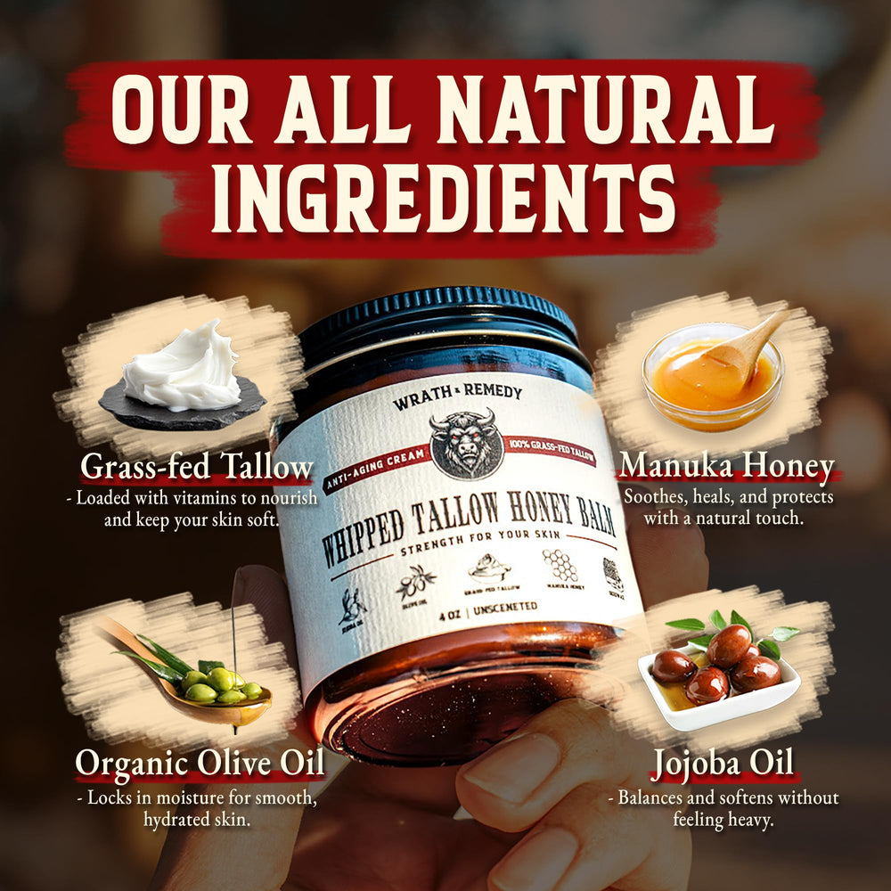 Wrath & Remedy ingredientes naturales: aceite de oliva, miel de manuka y jojoba.