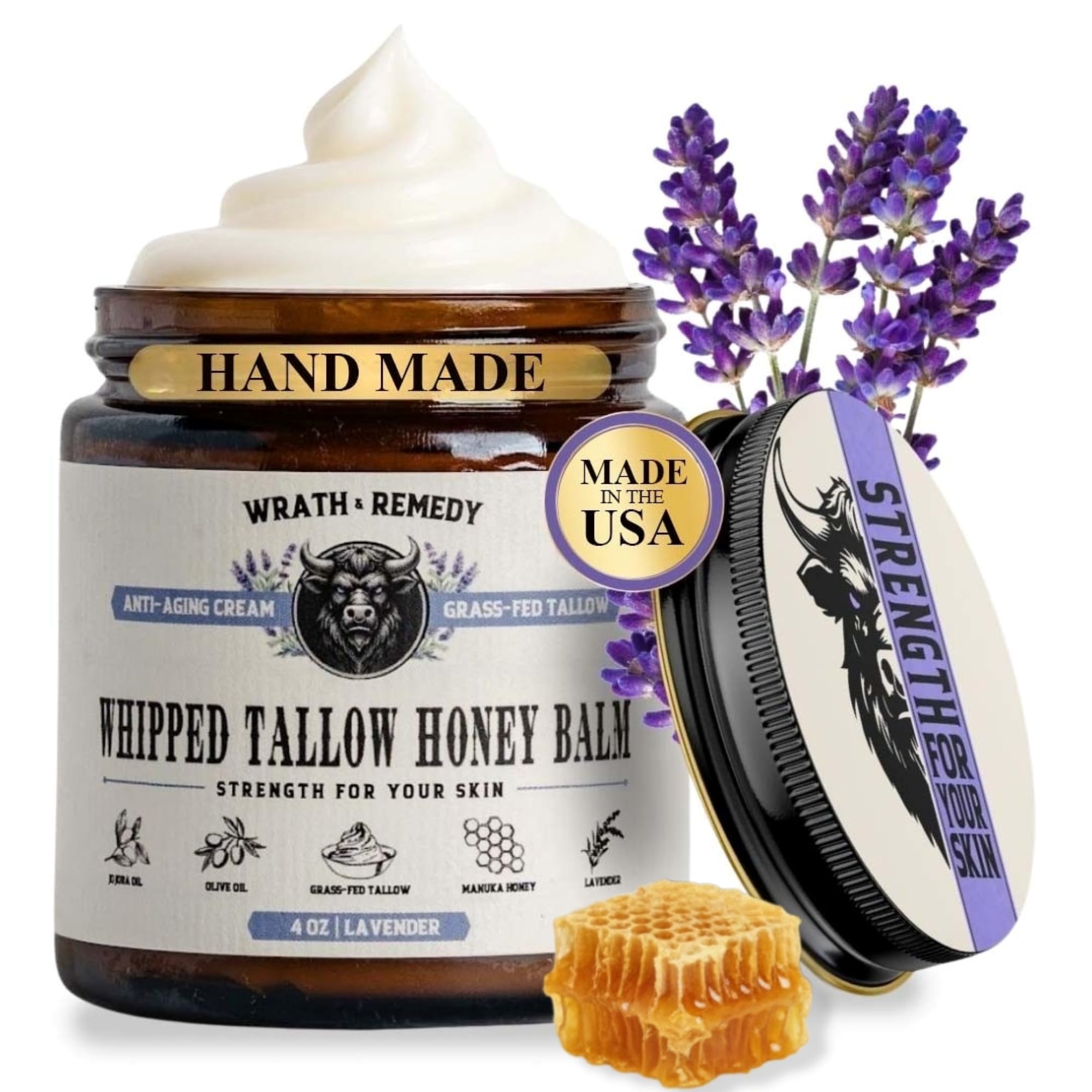 Wrath & Remedy sebo de vaca orgánico con lavanda, textura batida para hidratación suave