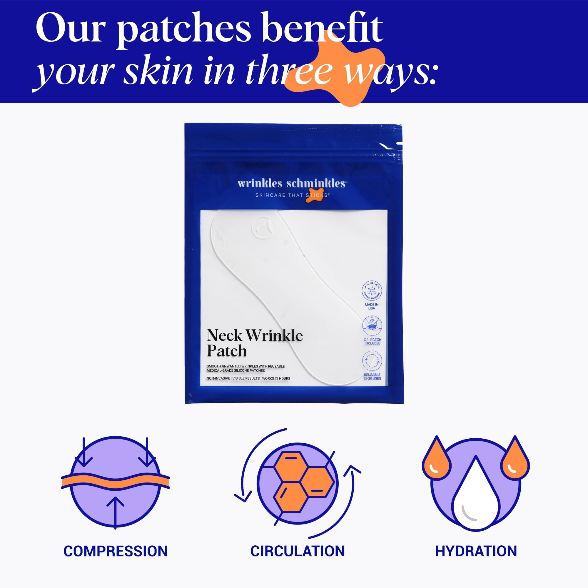 Parche Wrinkles Schminkles para cuello, uso nocturno, promueve piel más uniforme