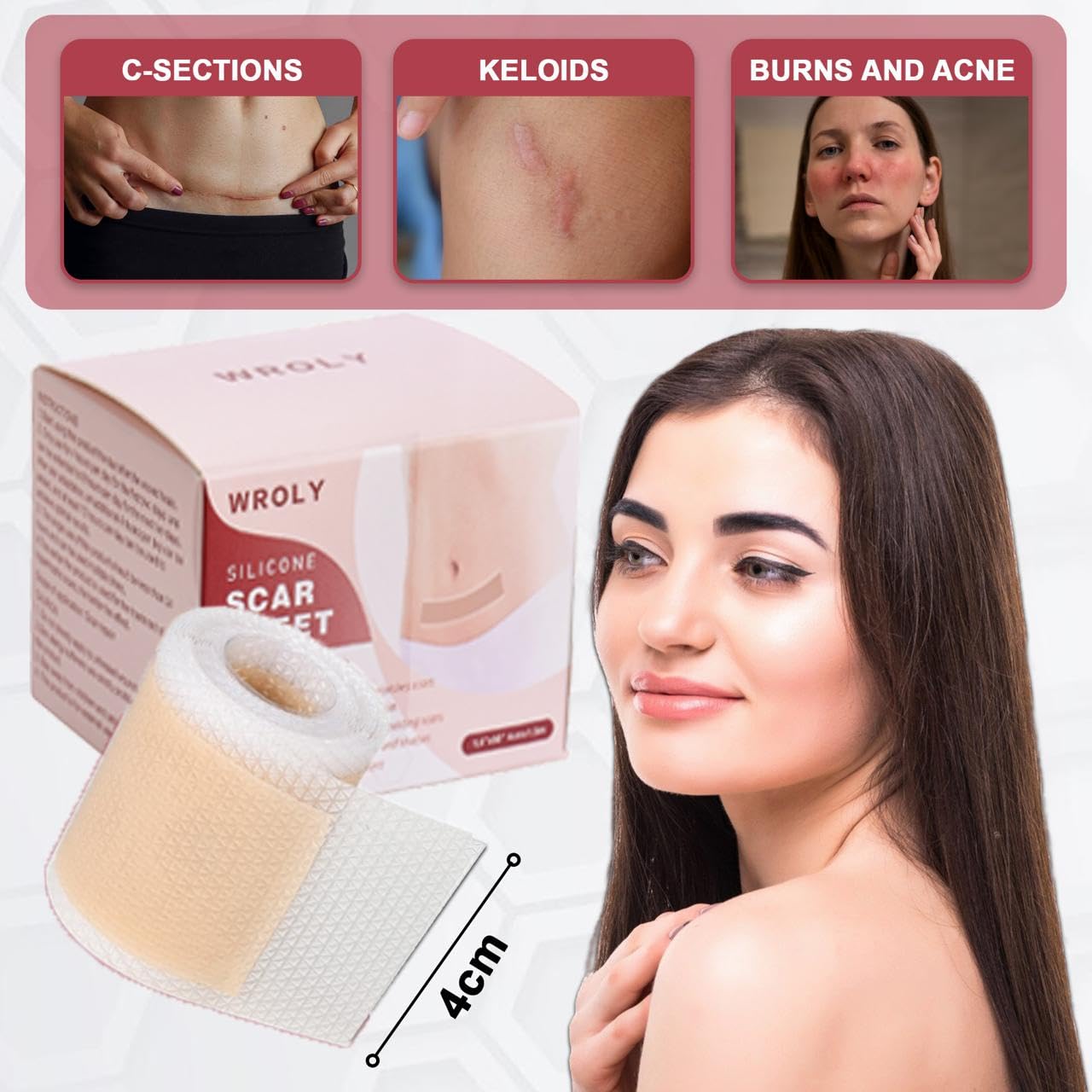 Aplicación precisa de la cinta silicona WROLY en la cicatriz