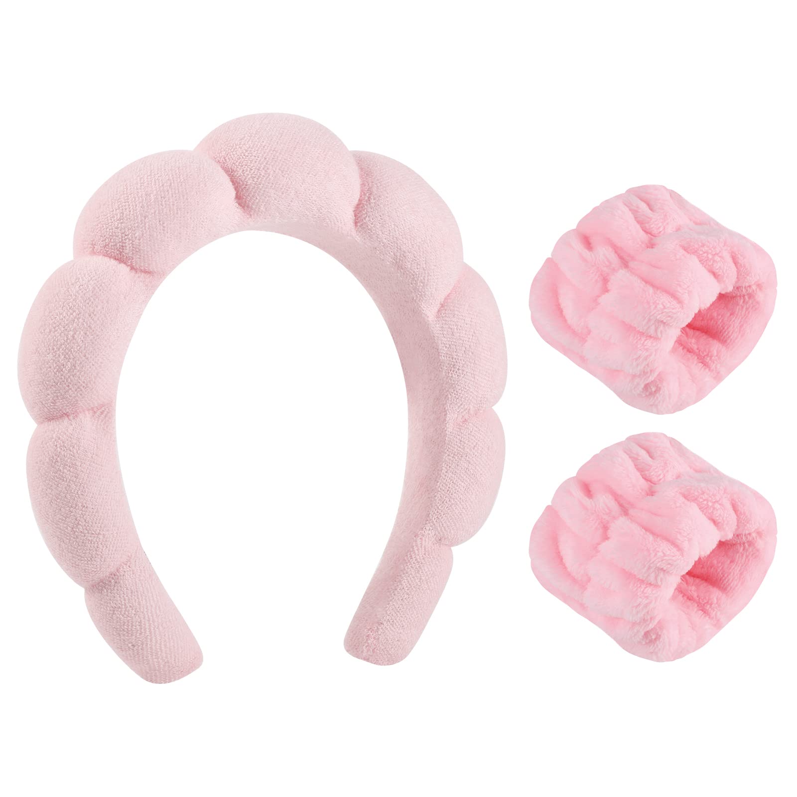 WSICSE diadema spa rosada con esponja absorbente para lavado de rostro y cabello seco