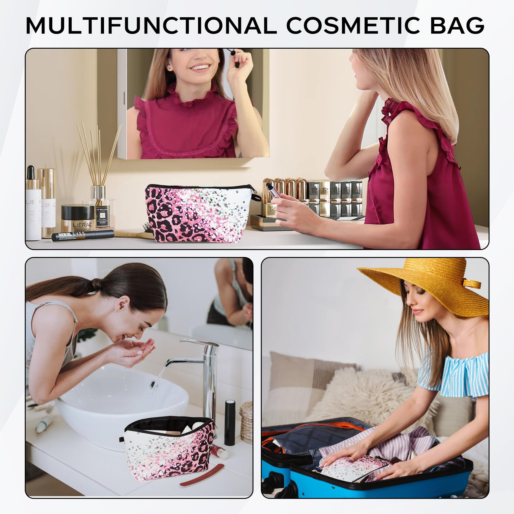 Bolso maquillaje Wteehn con cremallera suave y diseño elegante.