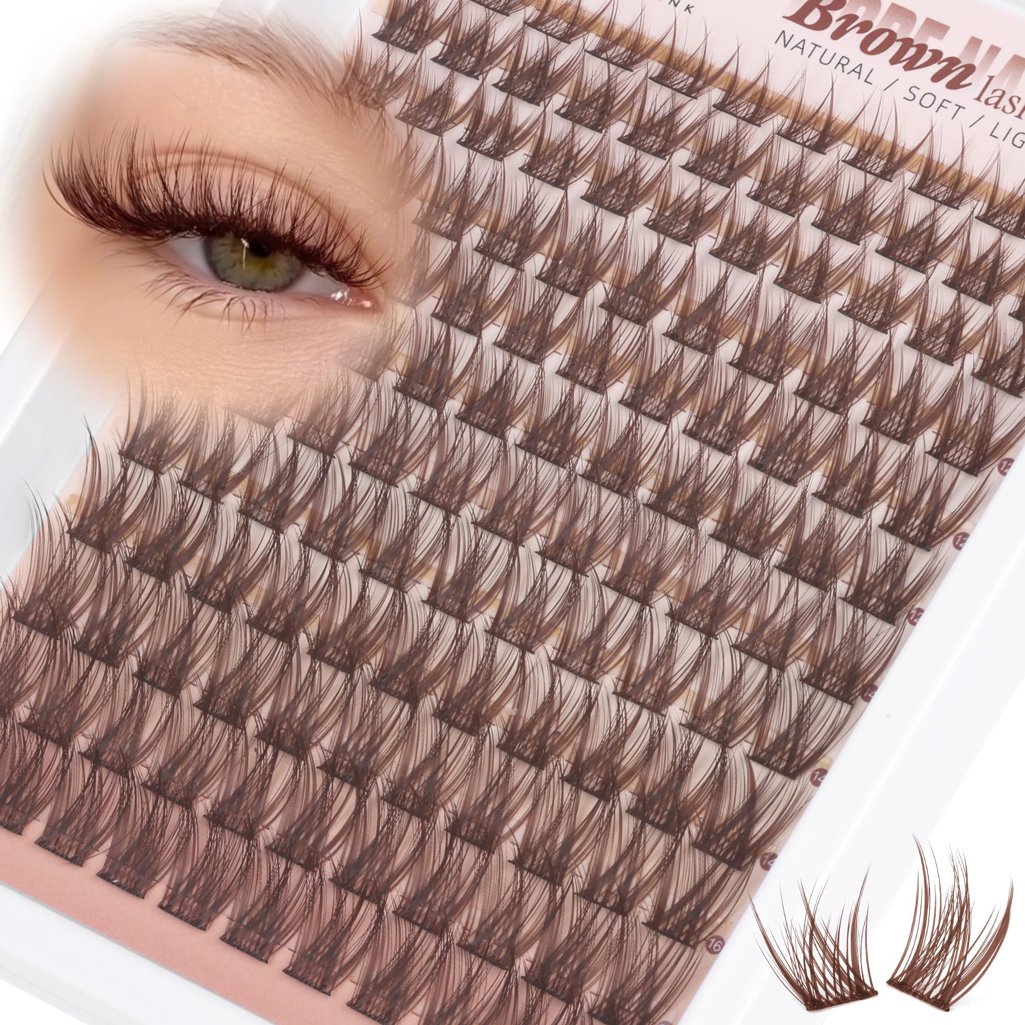 Pestañas clúster marrón Wtvane de 8 mm para look suave y natural