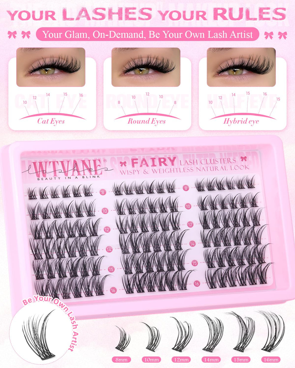 Pestañas wtvane para ojos ampliados y mirada más abierta.