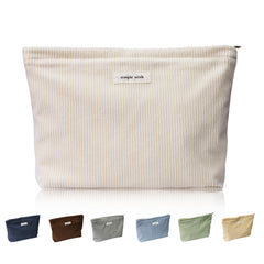 Bolsa de maquillaje Wudygirl en pana acanalada beige, ideal para viaje y organizacion.