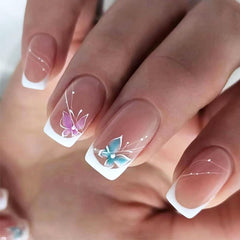 Uñas Wuhetyo postizas con diseño mariposa, cobertura total para look impecable en bodas.