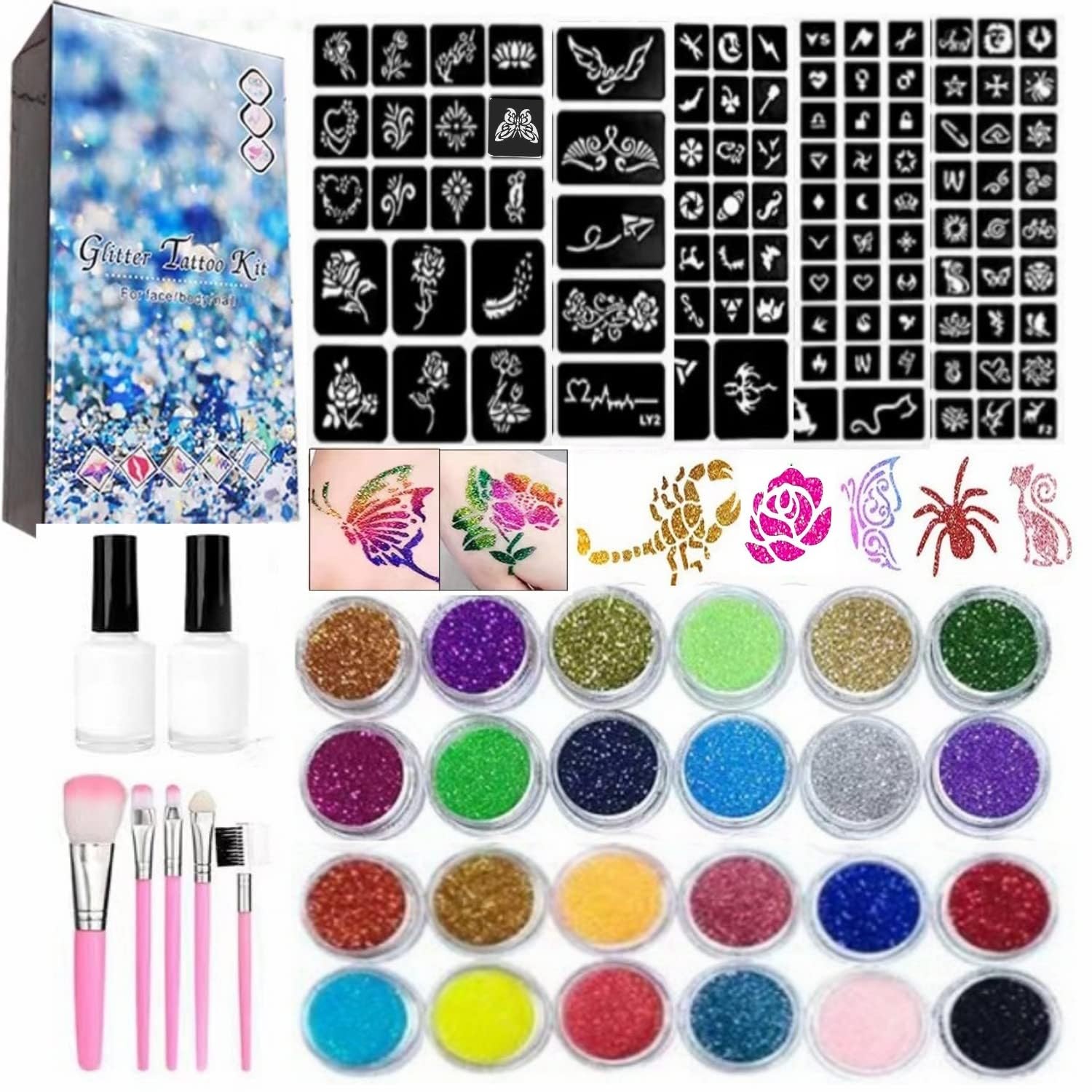 Tatuajes brillantes temporales WXFHTDA con 24 colores para juego creativo