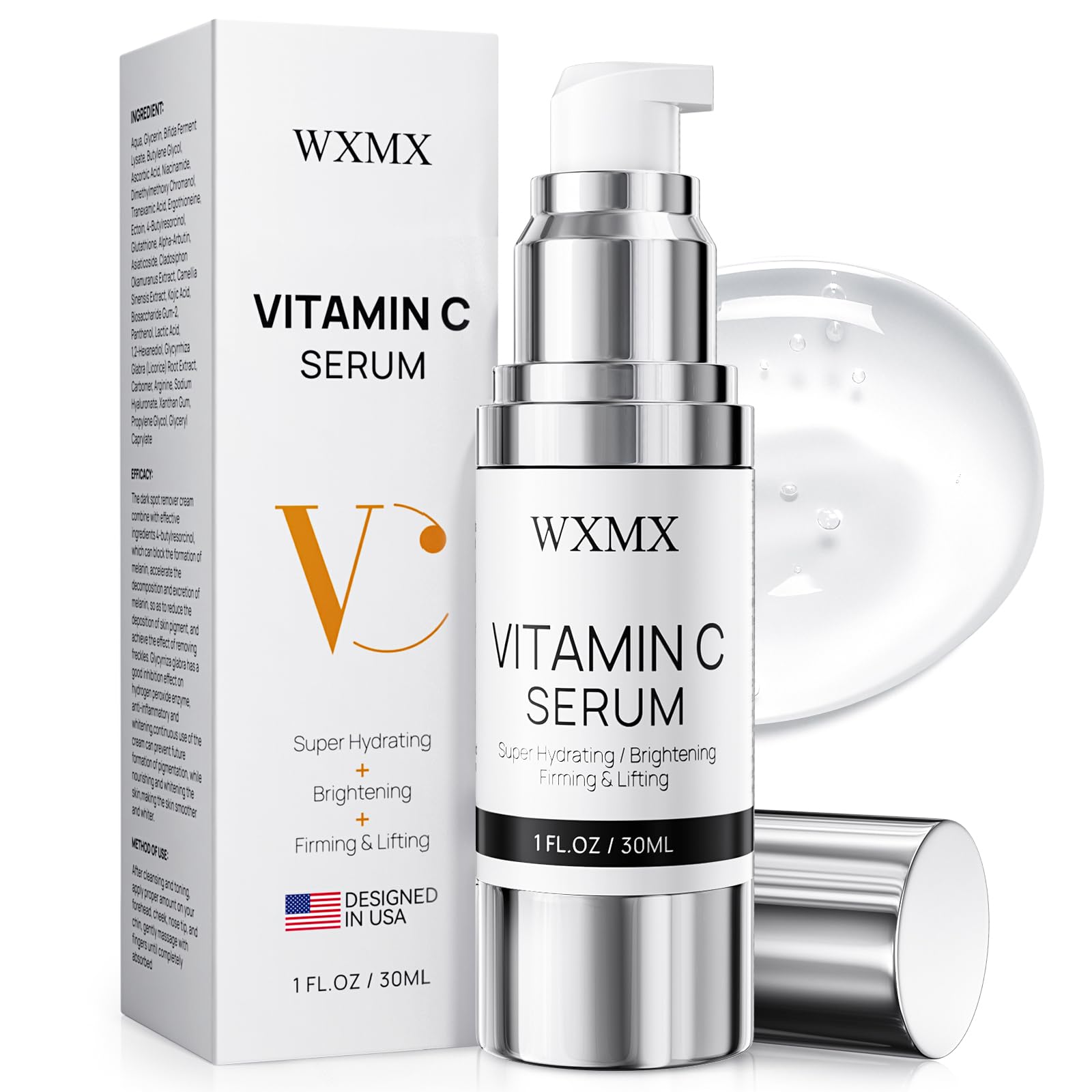 Sérum WXMX Super C dans sa bouteille, hydratation profonde pour peau mature.