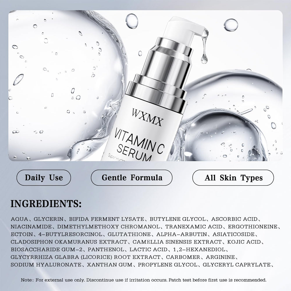 Sérum WXMX sur peau, effet anti‑âge doux et hydratant.