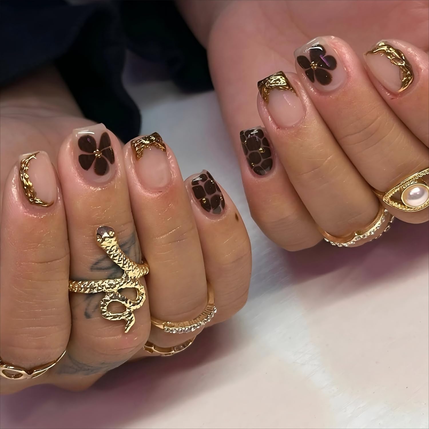 Uñas WYFHDT diseño 3D flor-leopardo para una apariencia elegante sin esfuerzo