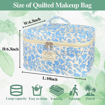WYJ bolsa de maquillaje azul floral acolchada, regalo perfecto para novia o amiga.