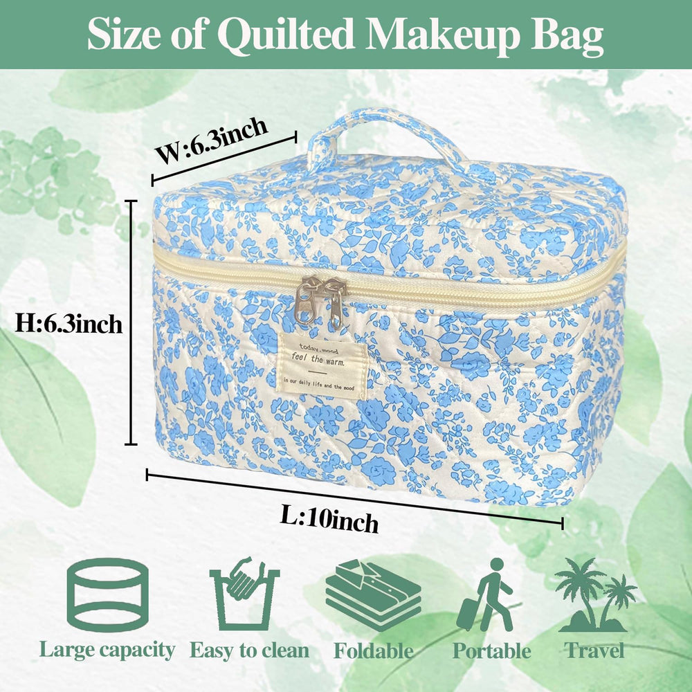 WYJ bolsa de maquillaje azul floral acolchada, regalo perfecto para novia o amiga.