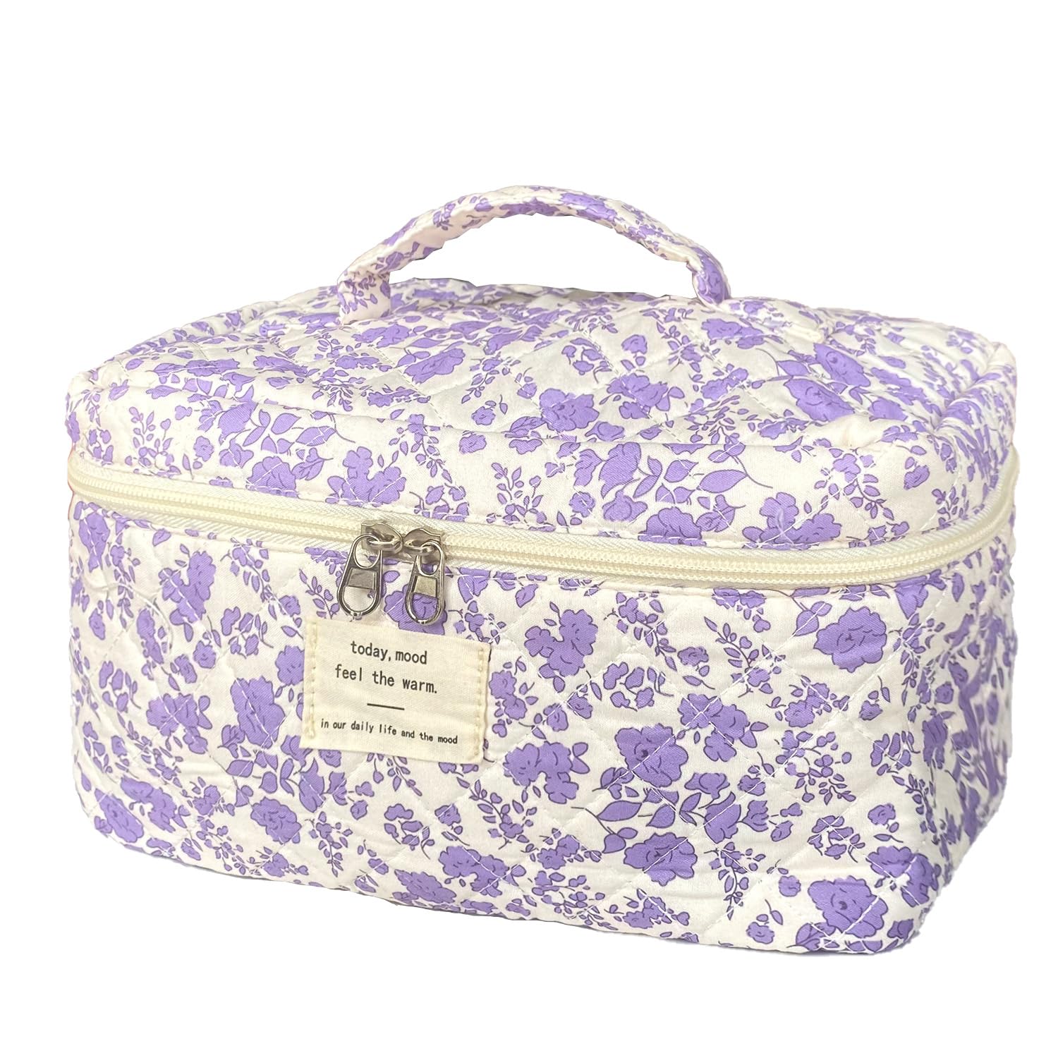 WYJ bolso maquillaje acolchado floral grande, ideal para viaje y organización.