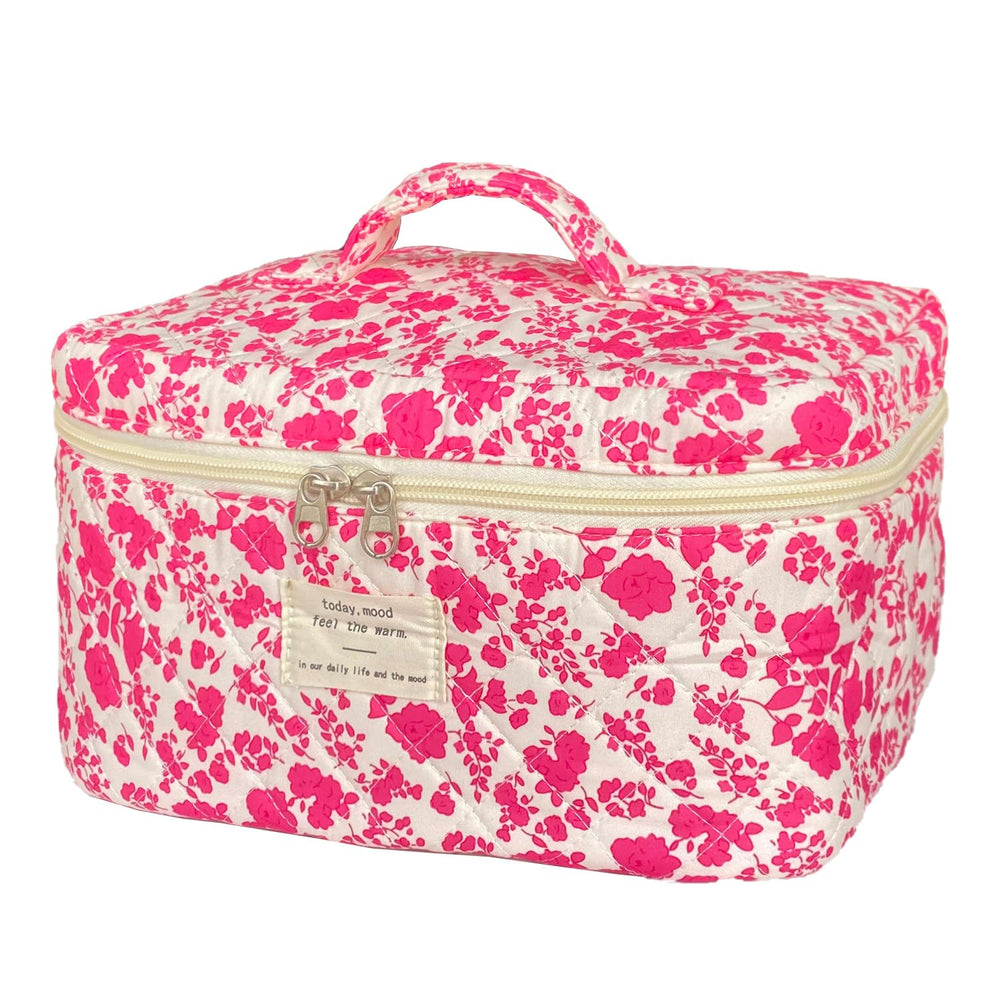 WYJ bolso de maquillaje floral acolchado grande, ideal para organizar cosméticos y viajar.