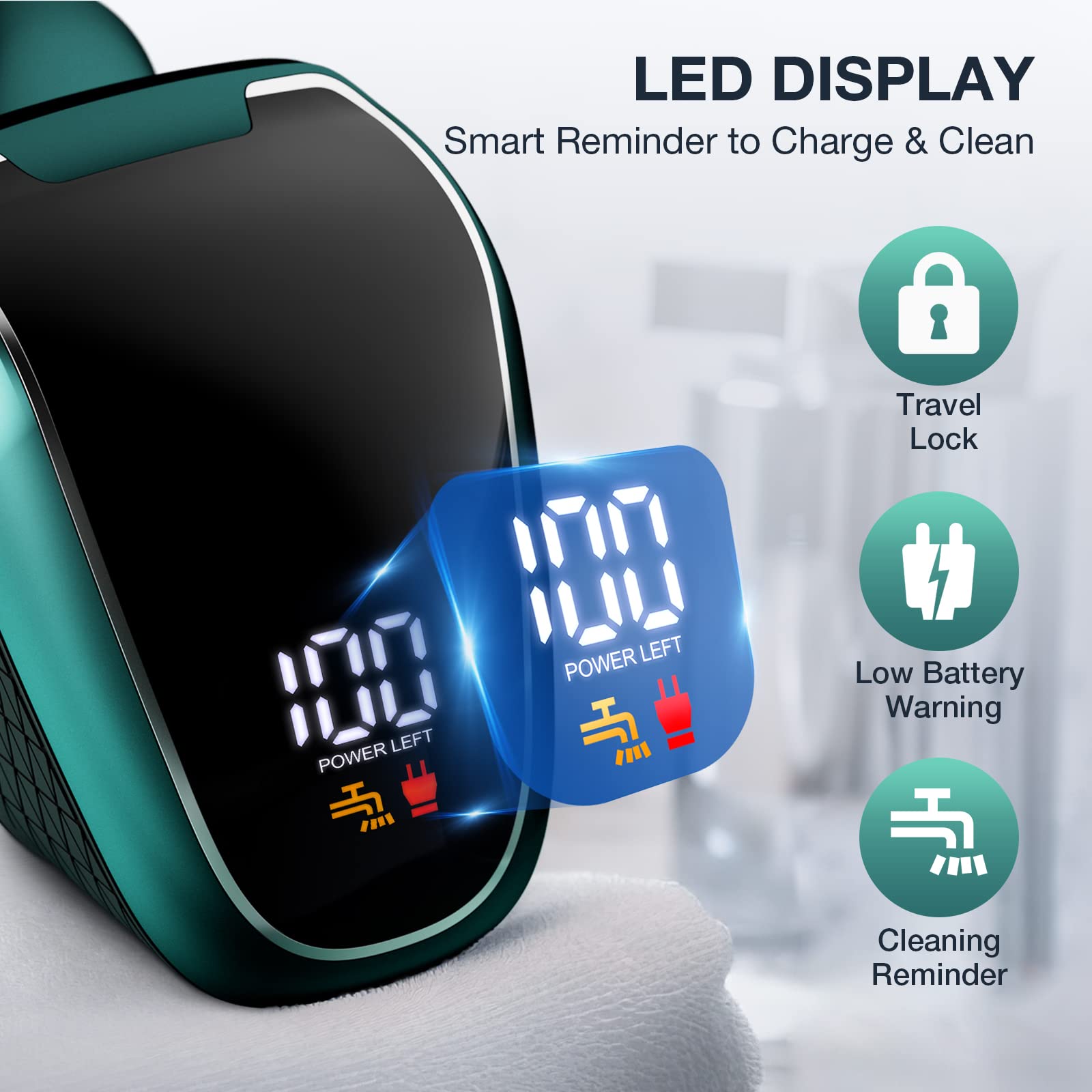Pantalla LED de Wyklaus indica batería y estado de carga.