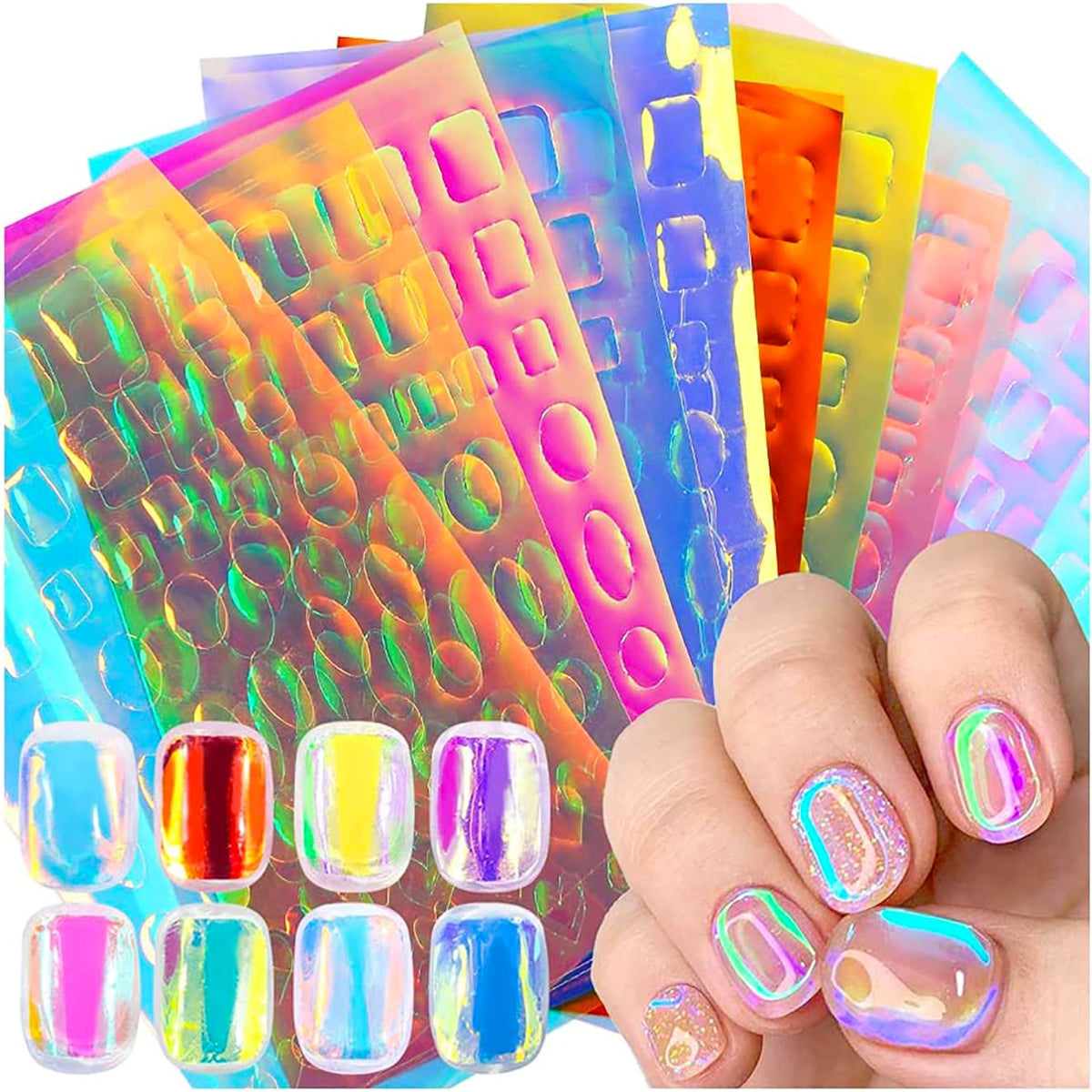 XEAOHESY Aurora: juego de 11 hojas de pegatinas holográficas para uñas