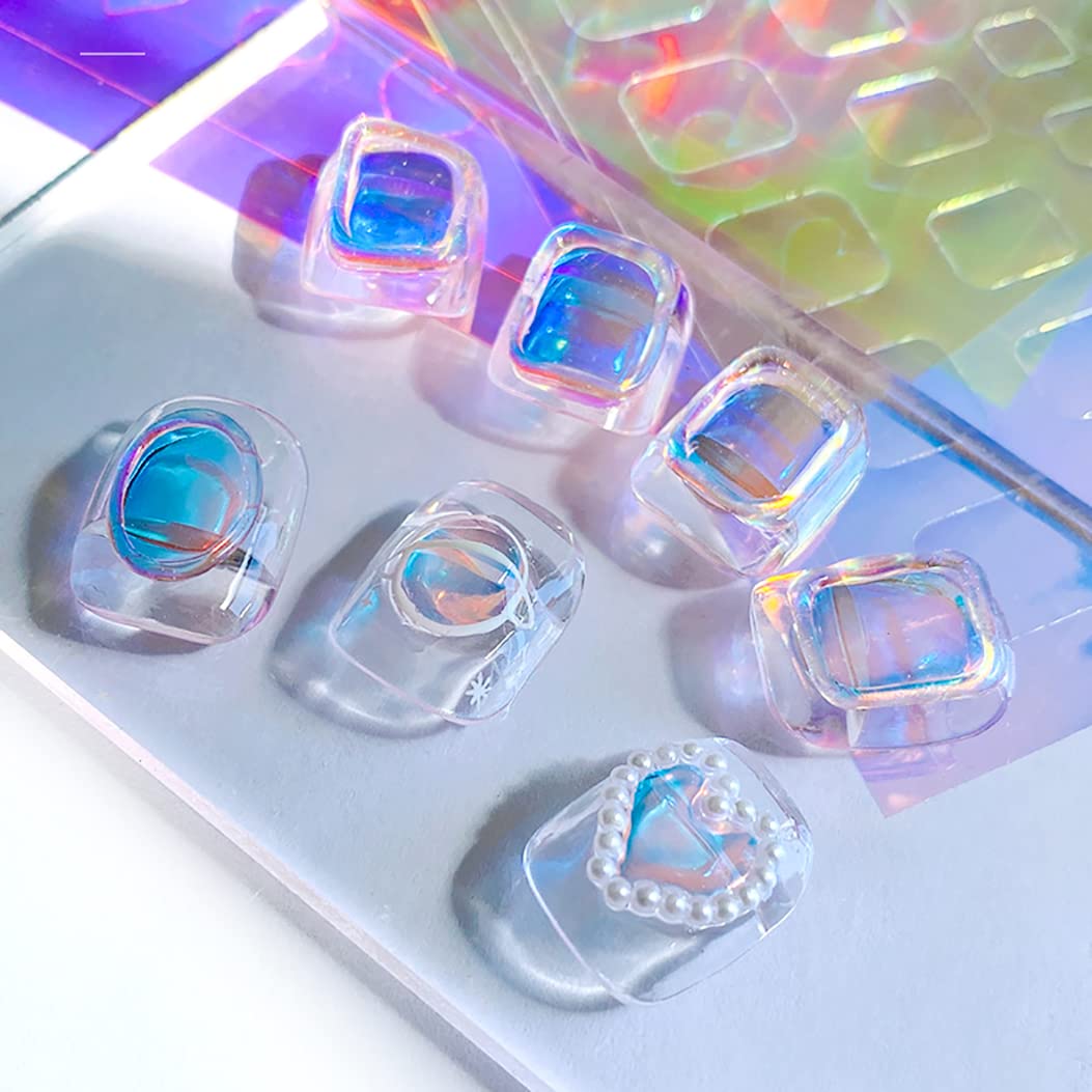 XEAOHESY Aurora: pegatinas circulares para uñas con reflejos luminosos