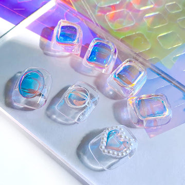 XEAOHESY Aurora: pegatinas circulares para uñas con reflejos luminosos