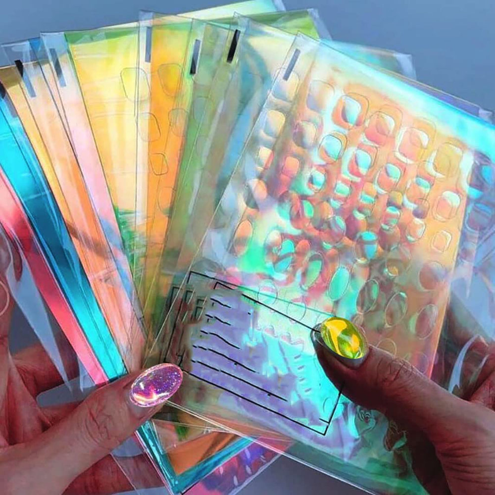 XEAOHESY Aurora: pegatinas en cuadrados para uñas con efecto cambiante