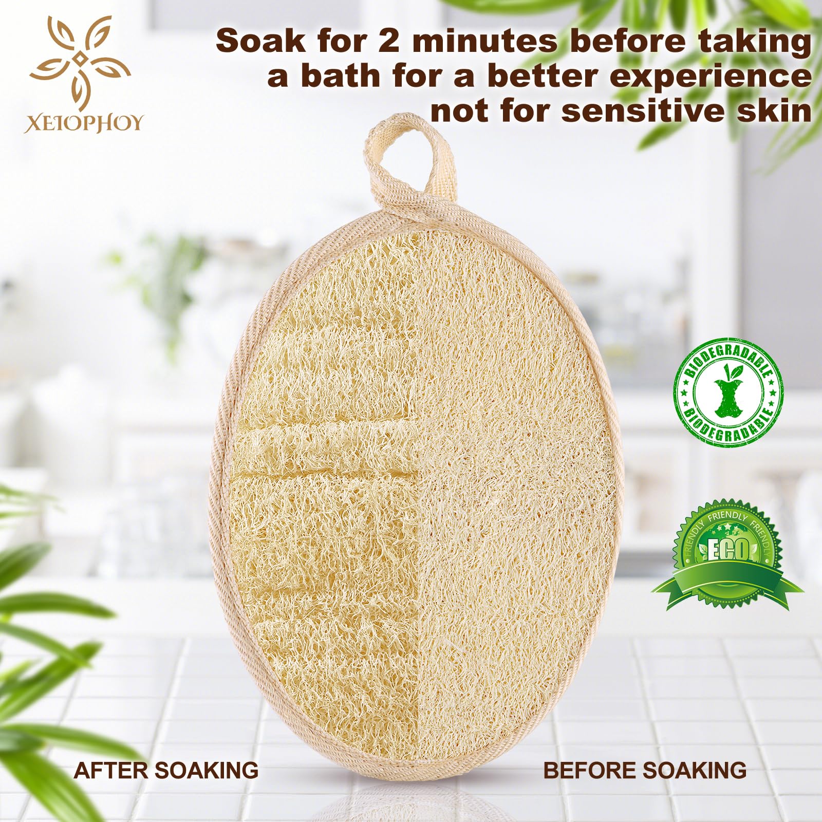Xeiophoy esponja loofah natural para baño y cuidado diario