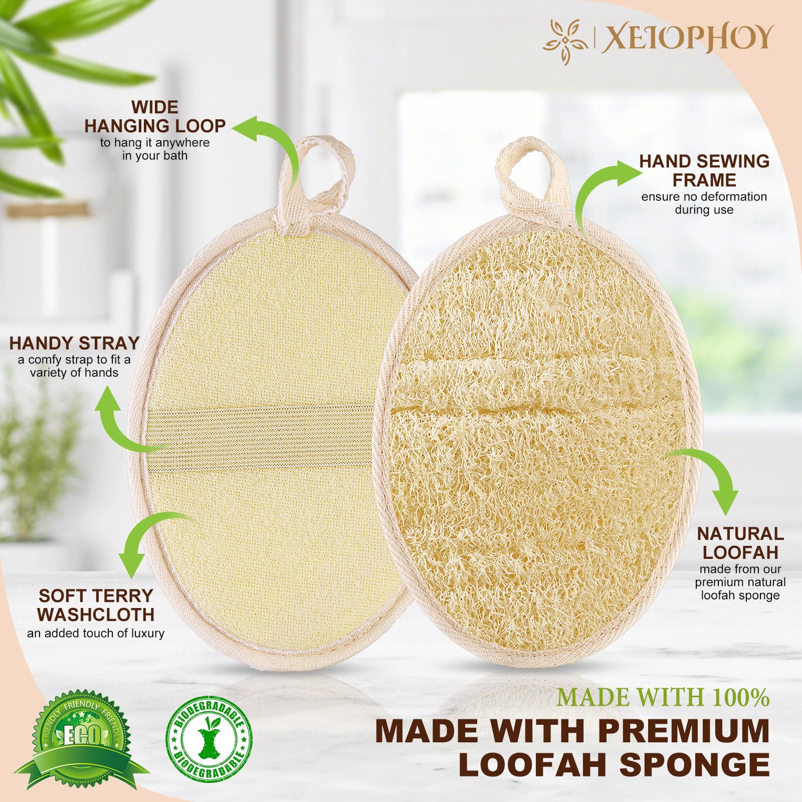 Xeiophoy loofah con cuerda facilita secado y almacenamiento
