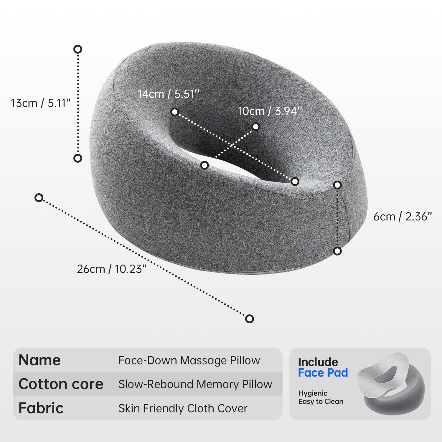Cojín Xiaomubiao rostro hacia abajo, ideal para mesa de masajes y espalda relajada.