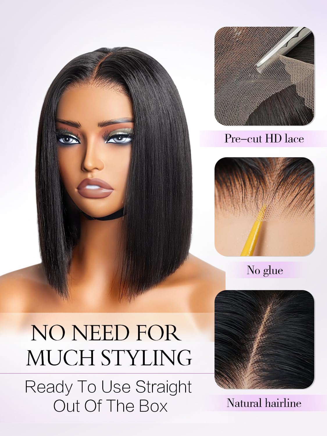 Peluca Xinjiju bob cabello humano densidad 150 natural negro para looks diarios