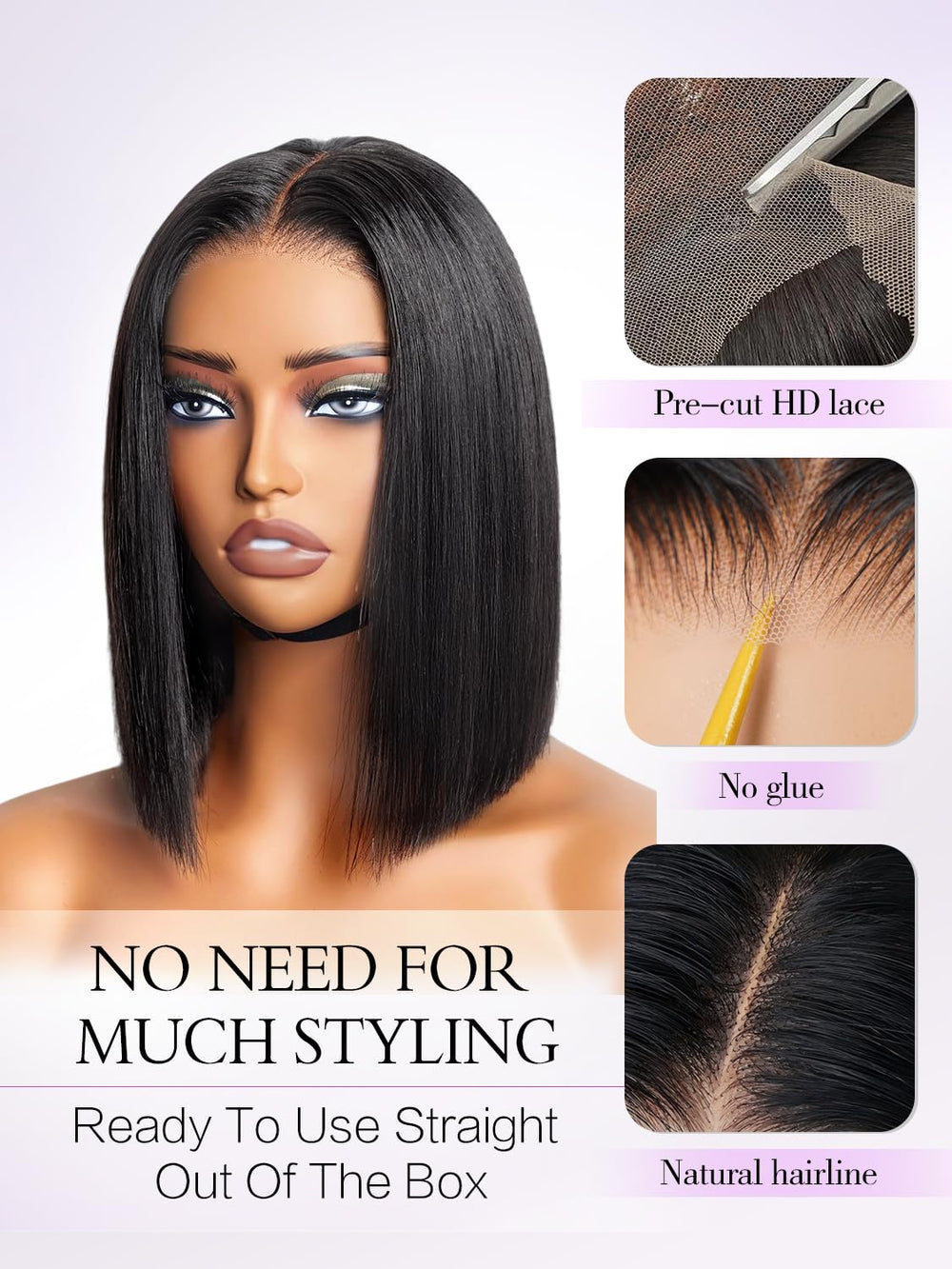 Peluca Xinjiju bob cabello humano densidad 150 natural negro para looks diarios