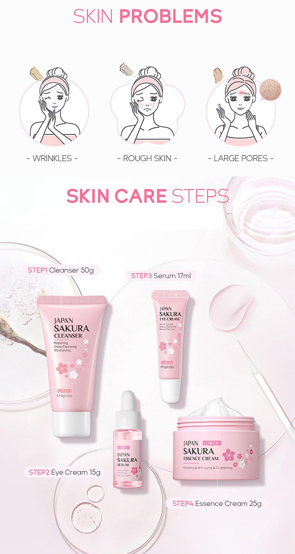 XJBD Travel Skincare Kit Sakura: essence ligero para hidratación rápida durante viajes