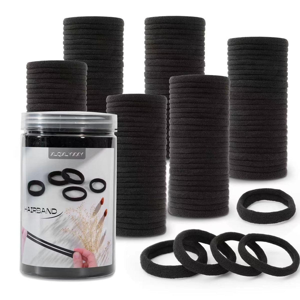 XLQXLYXXY pack-200-piezas gomas cabello negras, ideal para repuestos duraderos