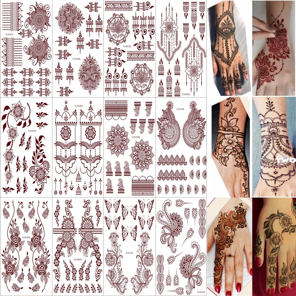 Xmasir henna: diseños variados para manos y rostro, look temporal.