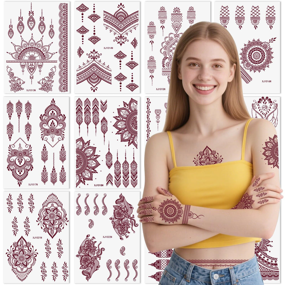 Xmasir hojas henna marrón, paquete práctico para fiestas y uso diario.