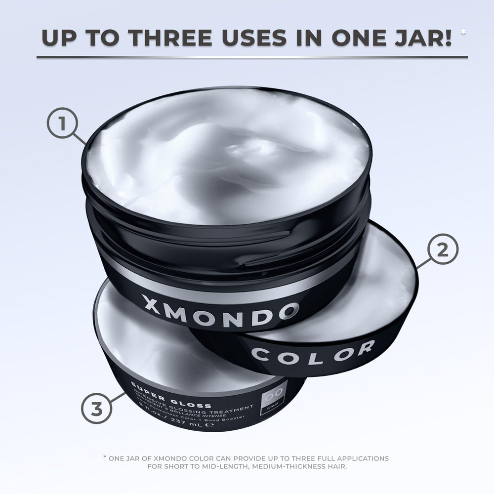 XMONDO Hair Super Gloss: envase de 8 oz, diseño ergonómico y fácil de usar.