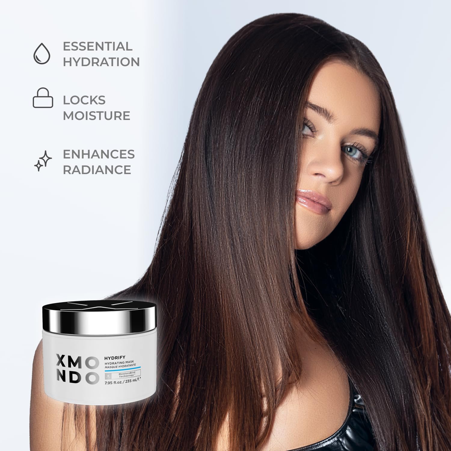 Cabello durante la aplicación, cabello se ve hidratado y suave