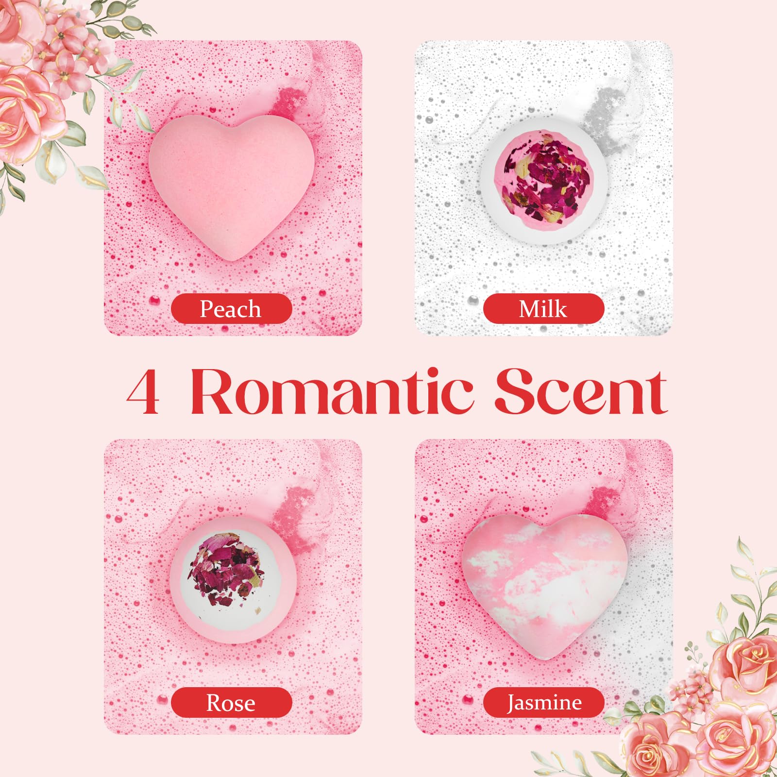 XmtJXn bombas de baño corazones rosas leche crean una experiencia suave