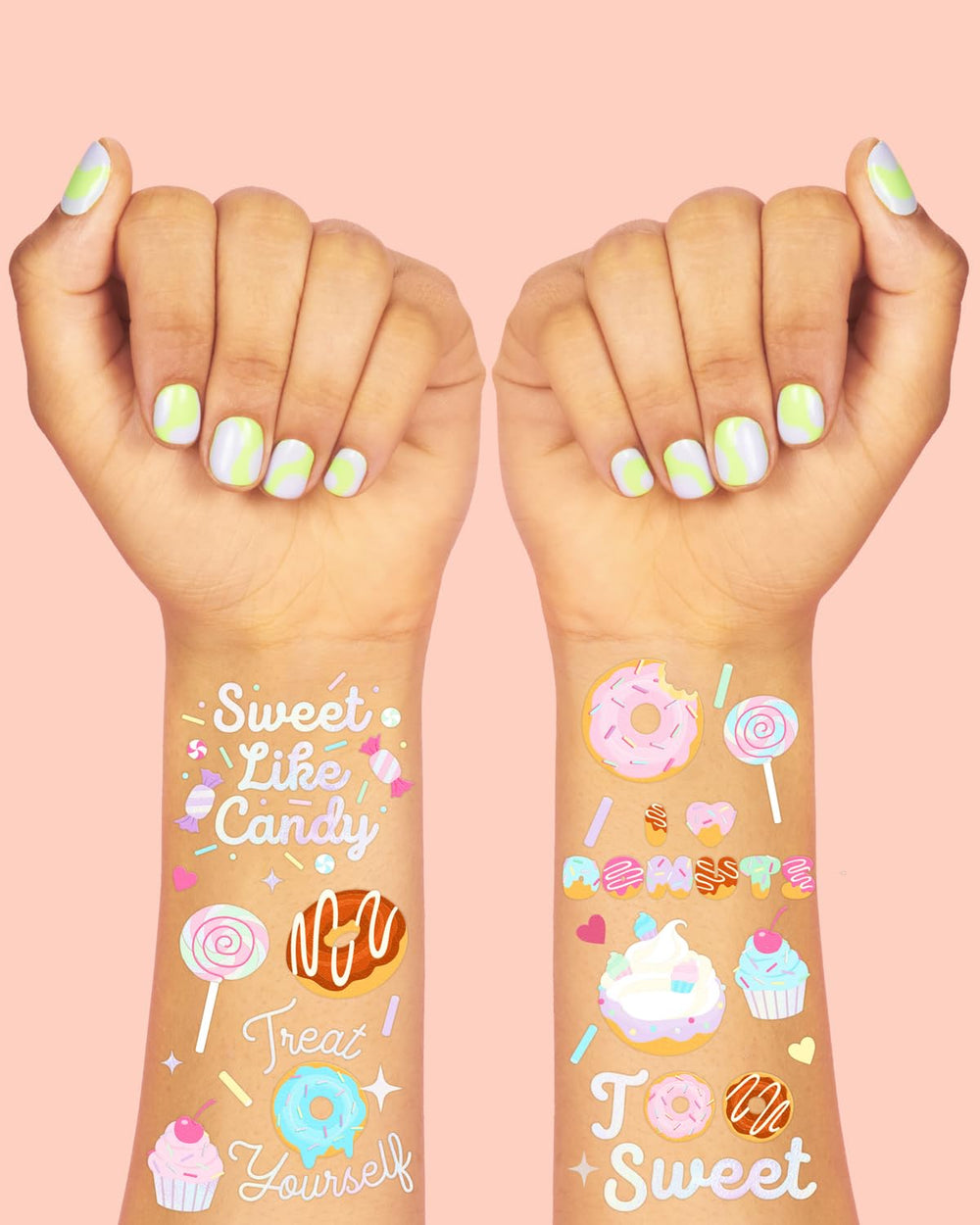 Tatuajes xo-fetti de cupcakes irisados para bolsitas de regalo.