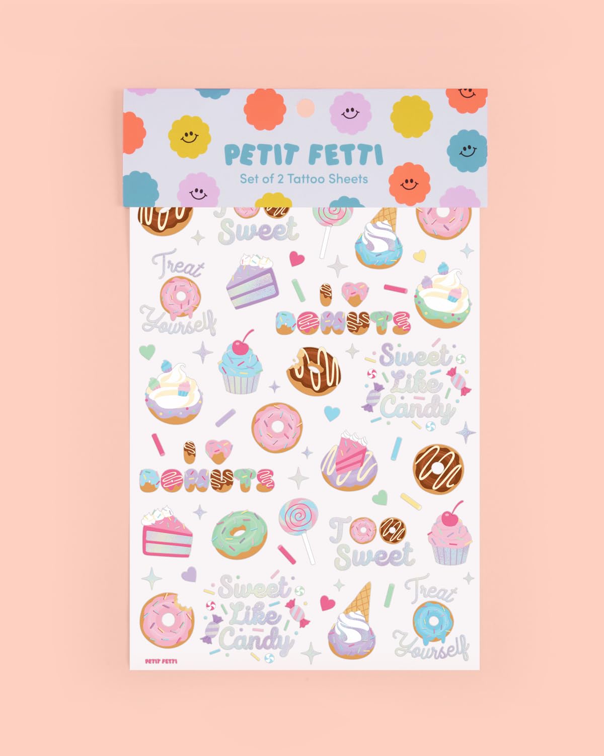 Disenos xo-fetti dulces irisados para adornar la celebracion.