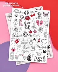 Dos hojas xo Fetti de tatuajes de 8,25 x 6 pulgadas para la fiesta.