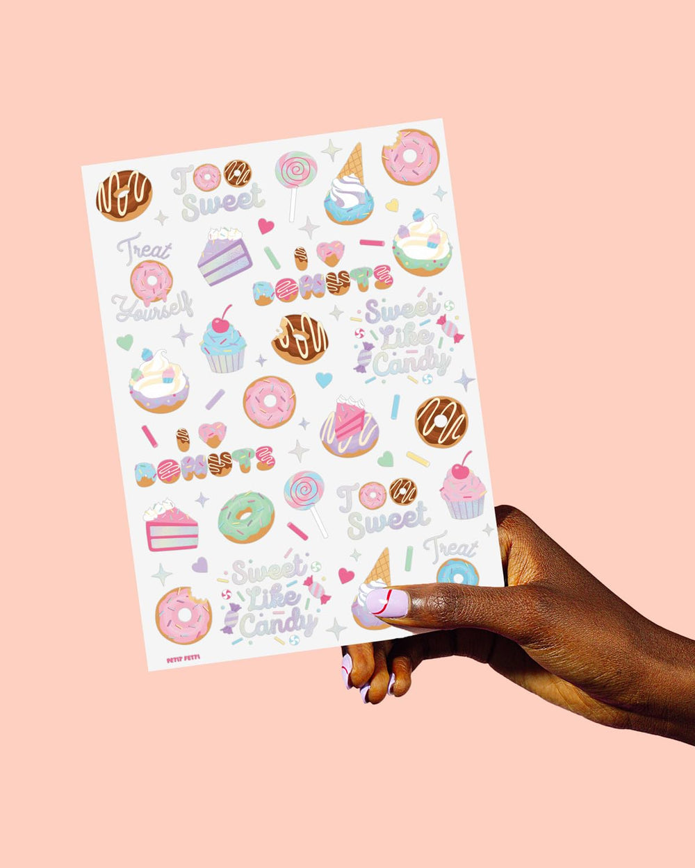 Láminas xo-fetti con tatuajes dulces para fiestas en casa.