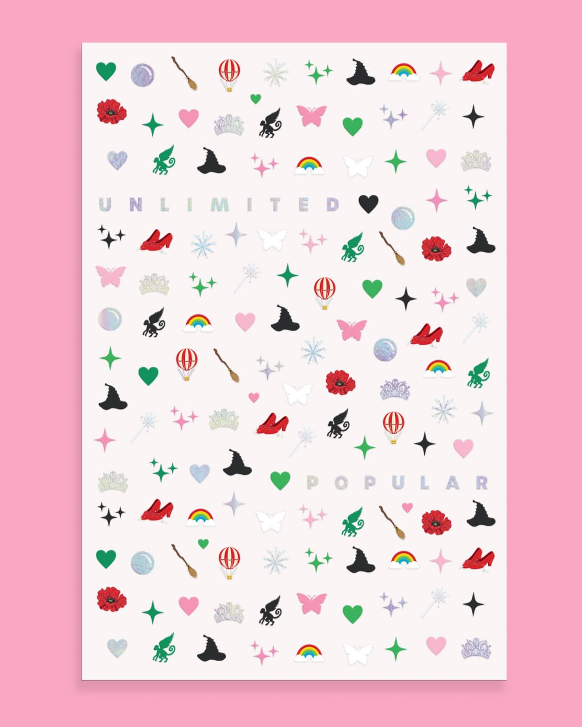 Pegatinas xo Fetti uñas diseños mágicos rosa verde para fiestas.