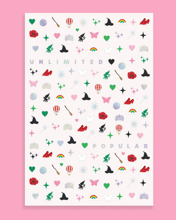 Pegatinas xo Fetti uñas diseños mágicos rosa verde para fiestas.