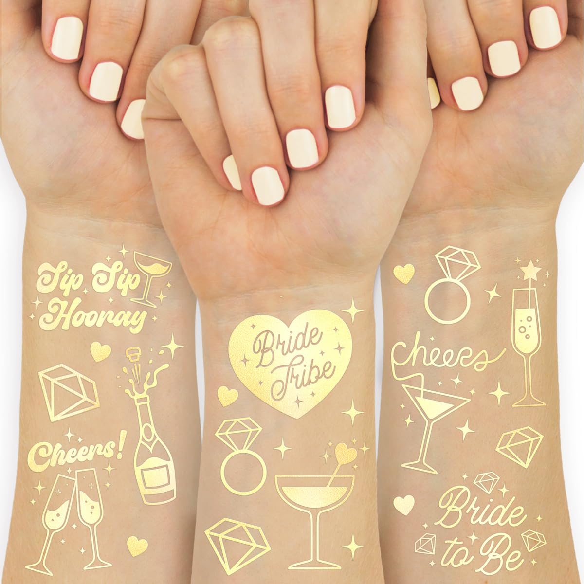Tatuajes dorados xo Fetti para boda, conjunto de 54 diseños.
