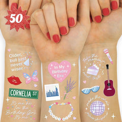 Tatuaje guitarra iridiscente XO Fetti para fiesta vibrante.