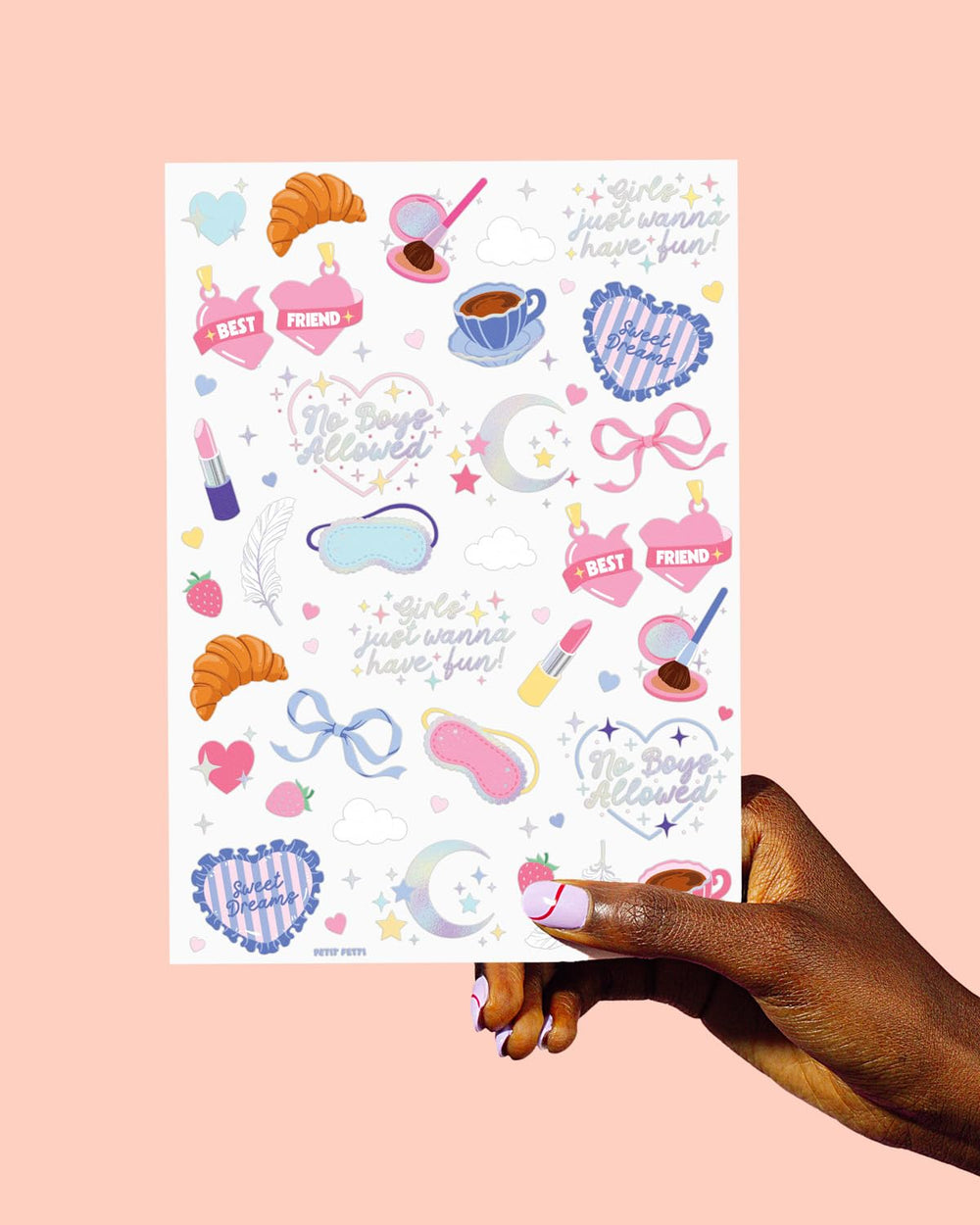 Dibujos variados xo Fetti para animar cualquier reunión de pijamas.