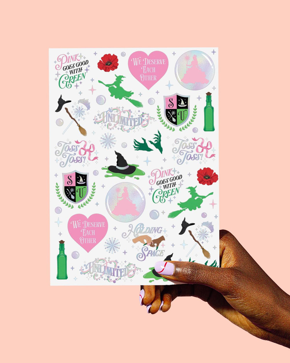 Tatuajes xo Fetti diseños magos rosa verde con brillo iridiscente para manualidades.