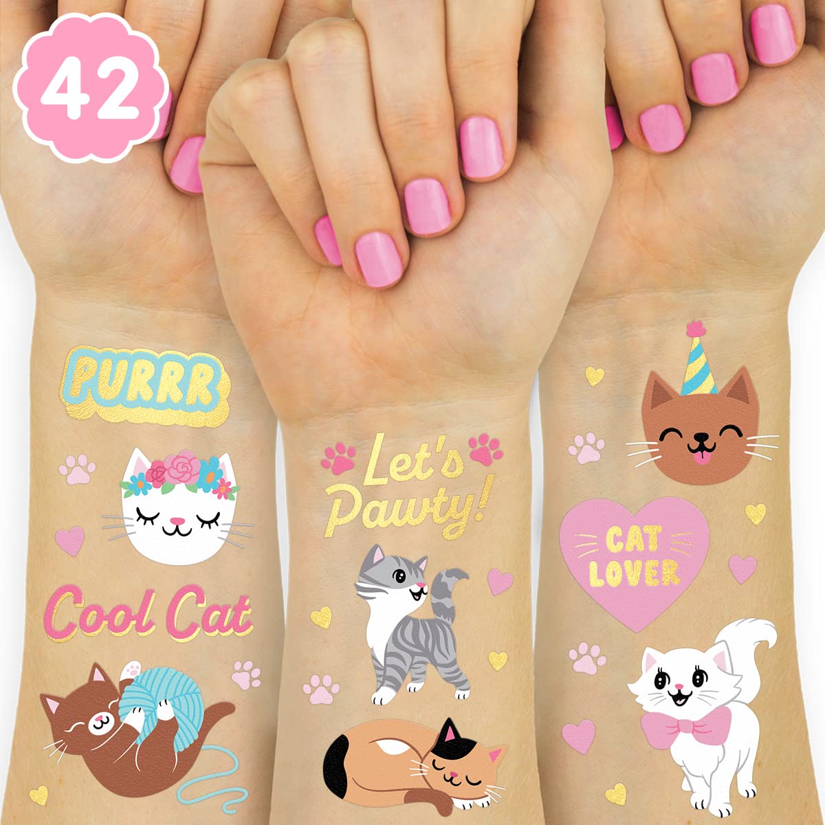 Tatuajes de gatos brillantes de xo-fetti para fiestas divertidas.